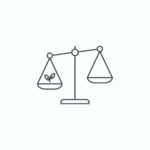 LiberatedLife icon: A simple, minimalist balance scale where one side holds a single leaf (Nature/Faith) and the other is empty (Minimalism), perfectly level.